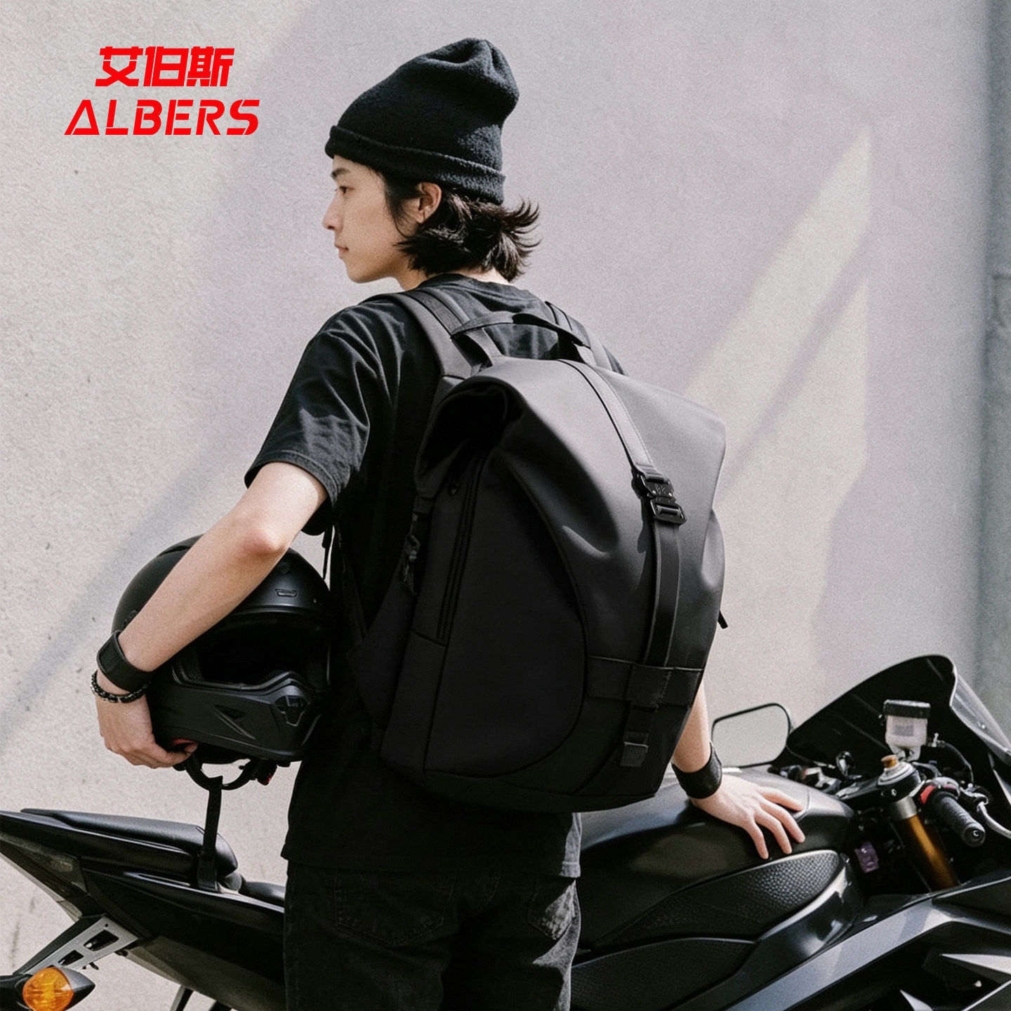 艾伯斯双肩包骑行摩托车背包大容量头盔包全盔户外通勤轻便电脑包