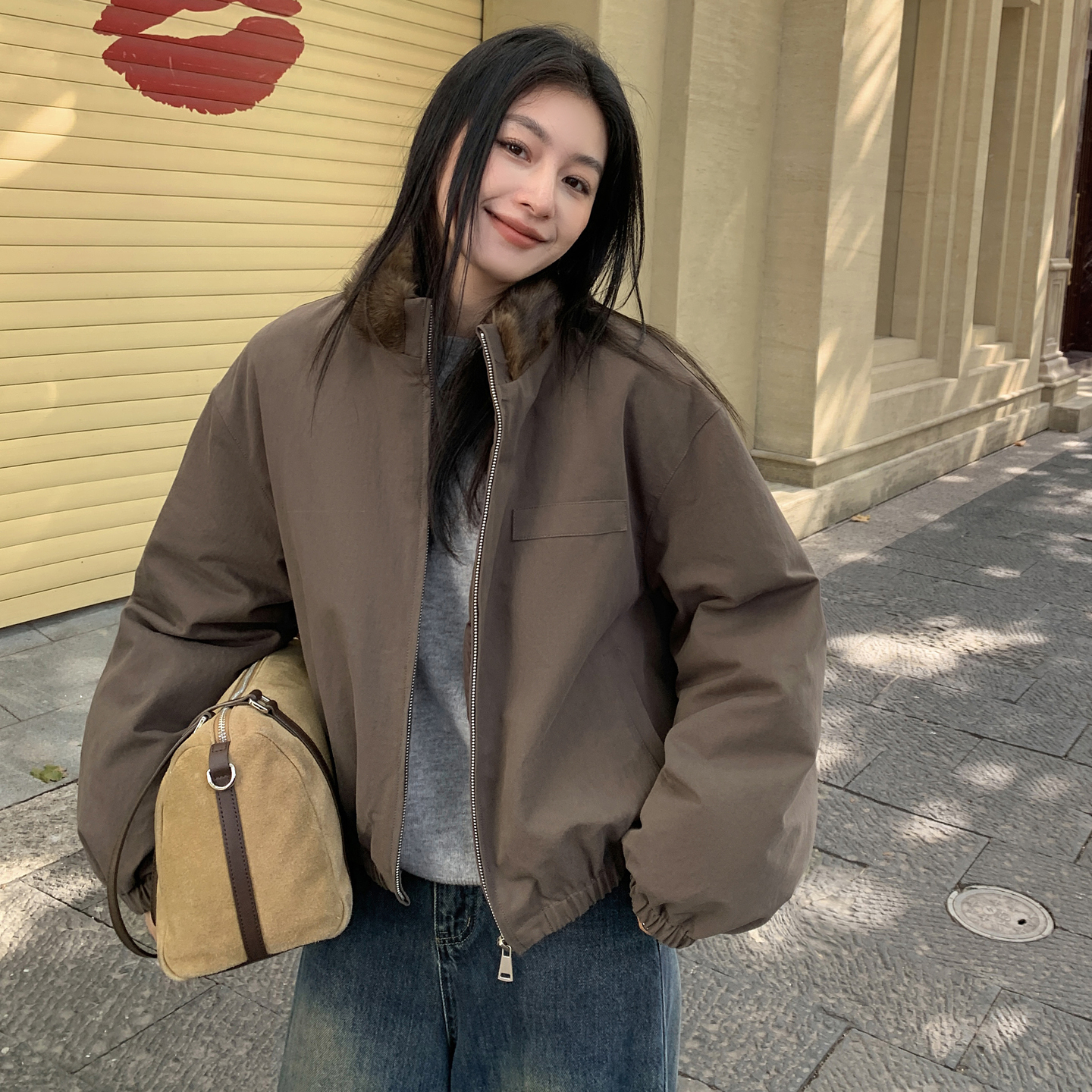 爆2025冬新款水貂毛领90白鹅绒子羽绒服女加厚保暖工装派克服外套