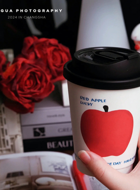 圣诞纸杯红色苹果咖啡杯一次性奶茶杯带盖外带专用打包热饮杯定制