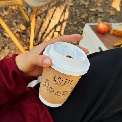 牛皮纸咖啡杯外出携带一次性奶茶纸杯带盖打包杯商用热饮露营定制