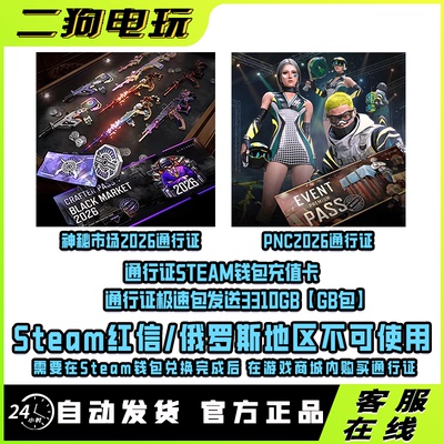 PUBG绝地求生神秘市场2026通行证PNC2026通行证Steam钱包充值卡
