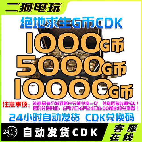PUBG绝地求生1000G币5000G币10000G币CDK吃鸡游戏gb兑换码金币CDK