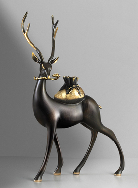 黄铜鹿一对大气电视柜酒架书房一鹿向前高端家居装饰轻奢高档摆件