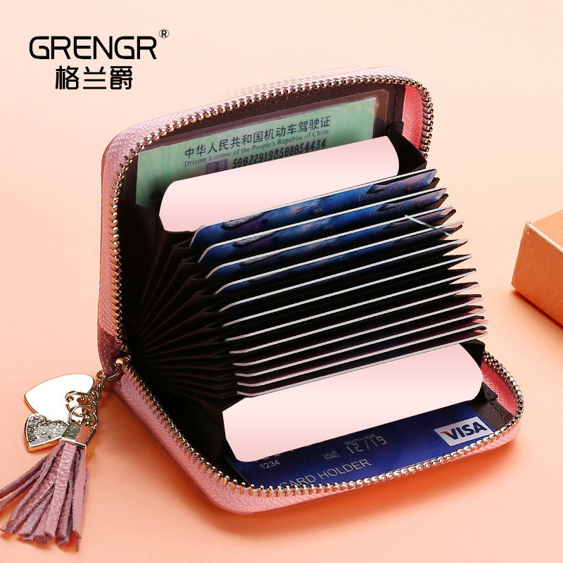 卡包女式韩国新款真皮牛皮大容量多卡位小名片包风琴卡夹女卡片包
