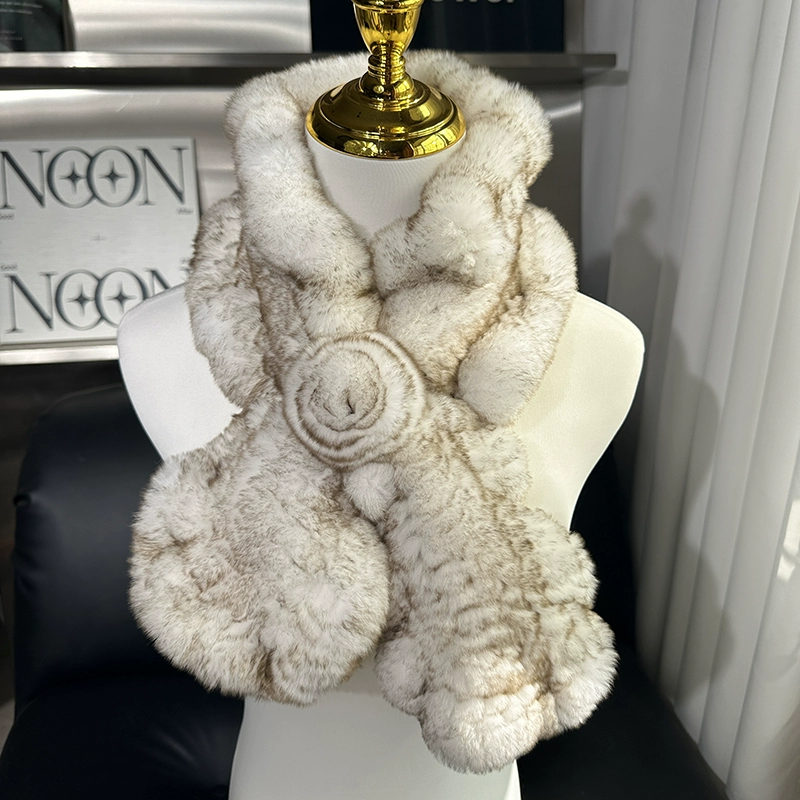 年轻气质韩版真獭兔毛绒女生冬季皮草围脖保暖双面百搭荷叶边围巾