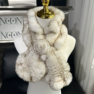 年轻气质韩版真獭兔毛绒女生冬季皮草围脖保暖双面百搭荷叶边围巾