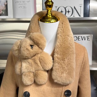 韩版獭兔毛可爱小熊皮草围巾女生冬季保暖双面加厚亲子款毛毛围脖