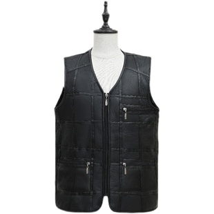 皮毛一体真羊皮草坎肩男士休闲中老年羊毛背心加厚保暖秋冬季马甲