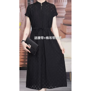 时尚 宽松遮肚子高级感黑色短袖 连衣裙女夏季 大码 裙子显瘦 新款 爆款