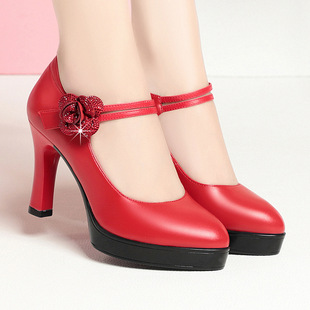 高跟鞋女2026新款气质女神范爆款真皮女鞋走秀防水台尖头小皮鞋子