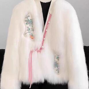 棉服A3818 爆款 新中式 轻国风仿皮草冬高级感毛毛短外套女2024新款