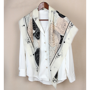 玫瑰花水溶羊毛方巾围巾冬季保暖百搭黑白格子情侣大围巾披肩礼物