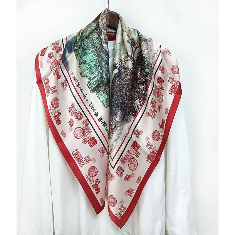 新款真丝大方巾桑蚕丝中国风国潮