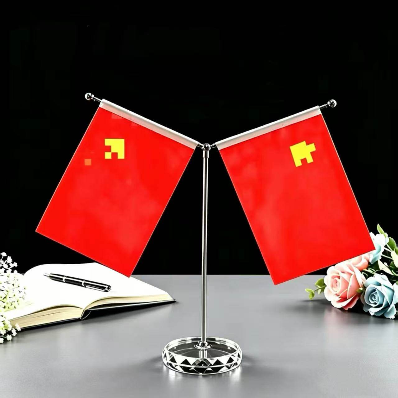 办公室摆件可定制桌面红旗摆件装饰高端摆件装饰品水晶办公桌摆件