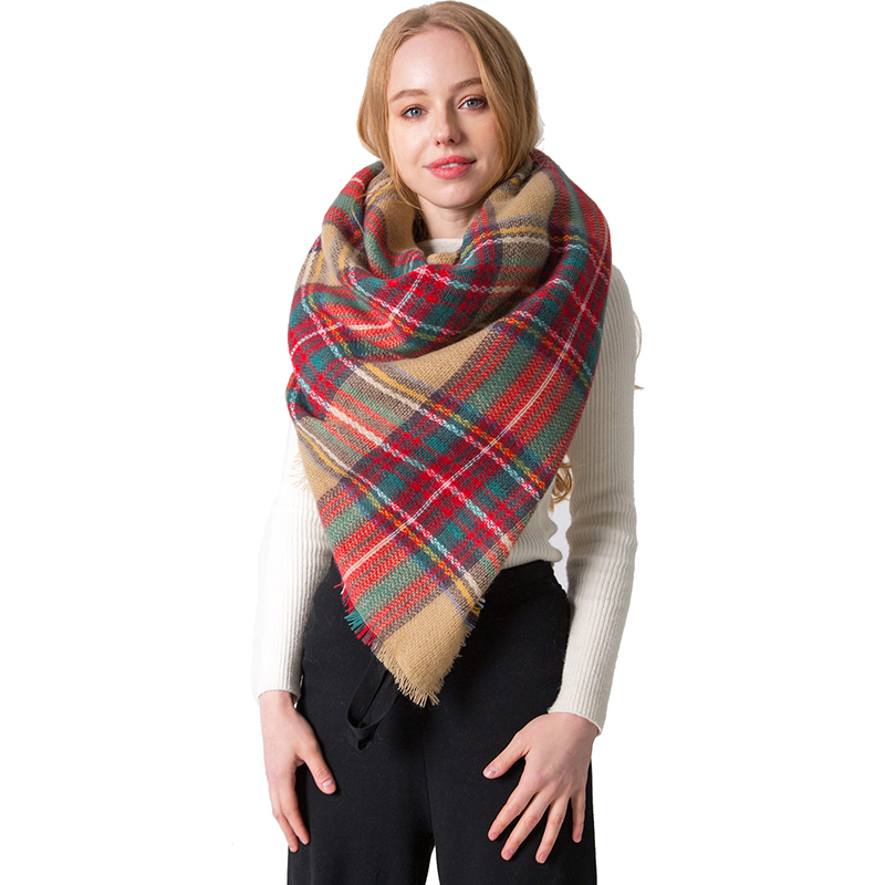 围巾女四方七彩格子仿羊绒秋冬季加大加厚保暖两面大方巾披肩两用