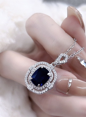 天然蓝宝石坦桑石项链女轻奢吊坠新款高级感设计百搭锁骨链