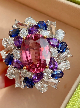 新品彩宝ins高级感精致戒指女开口 彩色宝石食指指环网红饰品直播