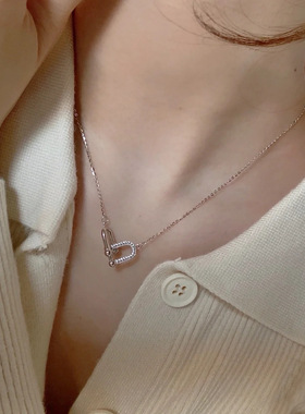韩系新品超闪项链女 气质精致小众设计锆石ins冷淡风马蹄扣锁骨链