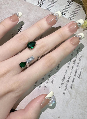 简约小清新祖母绿戒指女ins潮食指戒网红手饰小众设计气质百搭款