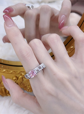 精致戒指女开口可调节ins风气质简约粉红甜美食指戒网红小红书款