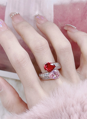 樱花粉锆石彩宝戒指女ins高级感小众款气质百搭简约网红抖音直播