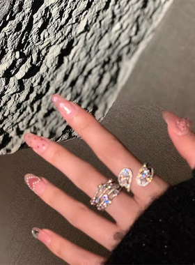 新品冷淡风套装戒指女ins 满钻轻奢小众设计高级感时尚个性食指戒