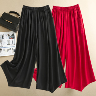 大码 休闲时尚 裙裤 薄款 潮 中老年女裤 棉绸高腰九分裤 2025春夏阔腿裤