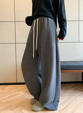 HVIVI加厚休闲拖地阔腿裤子宽松肌理垂感直筒显瘦秋冬运动卫裤女