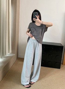 HVIVI 美式宽松百搭休闲直筒卫裤女早秋新款显瘦运动风阔腿拖地裤