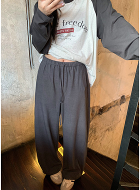 HVIVI 宽松休闲系带西装裤女垂感秋季新款2025直筒显瘦百搭阔腿裤