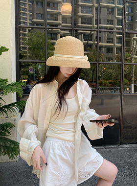 HVIVI开叉莱赛尔防晒长袖衬衫女2025夏新款薄款宽松休闲落肩上衣