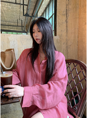 HVIVI 高级感苎麻天丝莱赛尔轻薄防晒衬衫女夏季宽松休闲长袖上衣