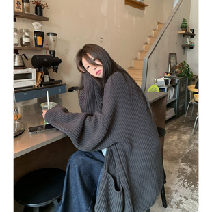 外套 宽松休闲加厚开衫 HVIVI 松弛感粗毛线廓形大毛衣秋冬中长款