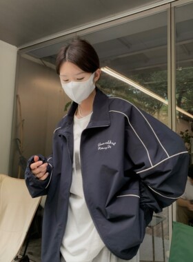 HVIVI翻领撞色拉链夹克冲锋衣春秋款休闲宽松工装棒球服外套