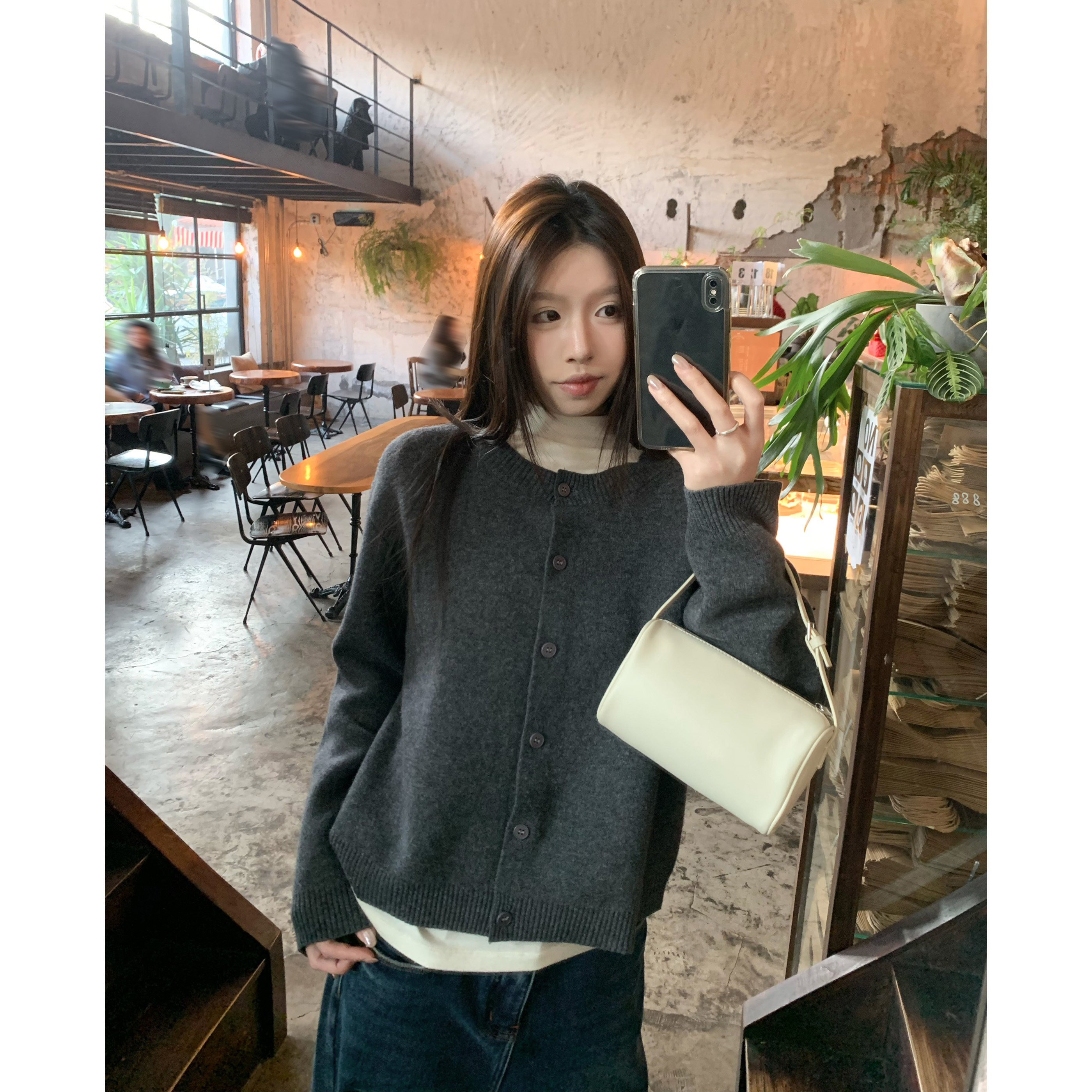 HVIVI 绵羊毛百搭针织开衫女简约气质显瘦秋冬内搭短款毛衣外套
