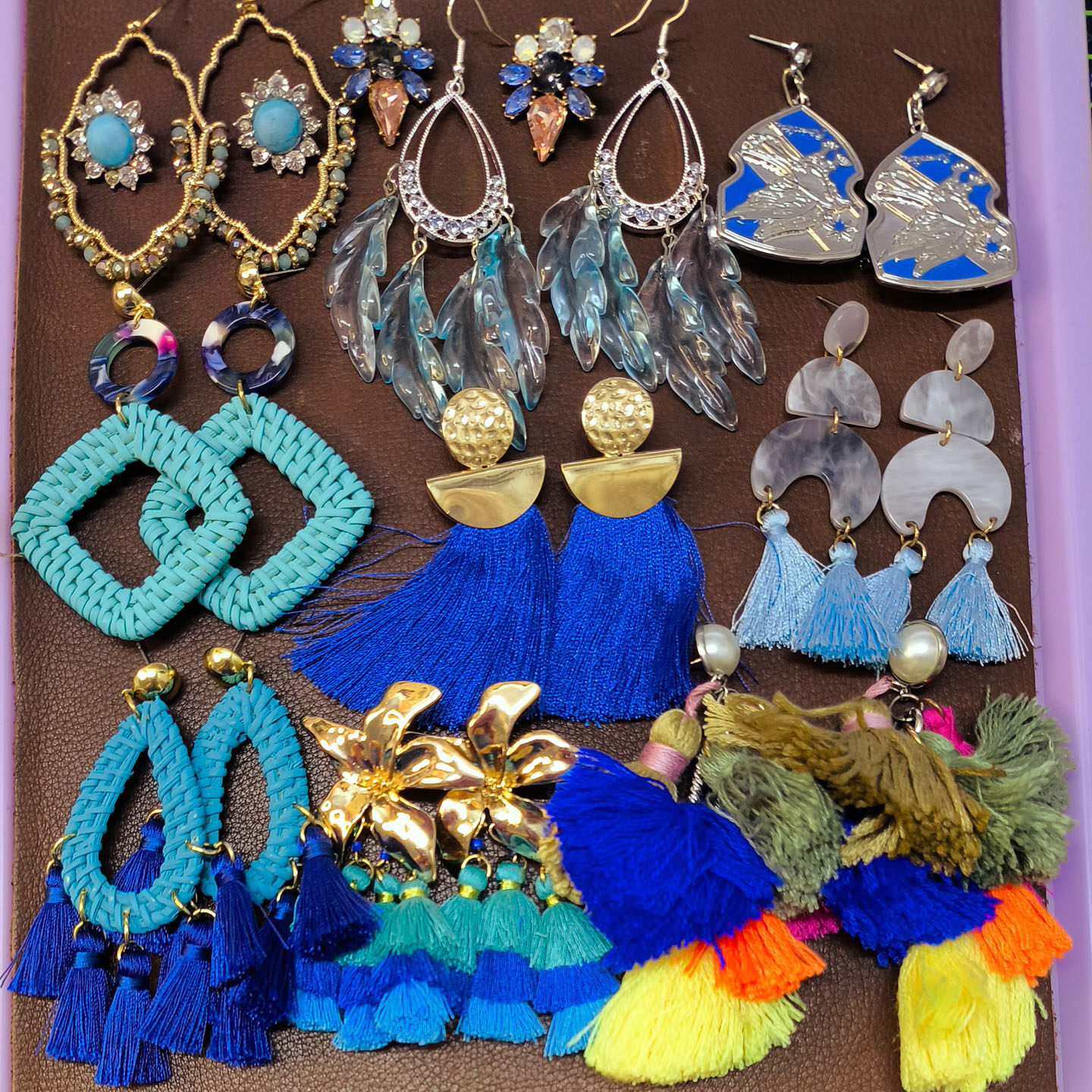 原创设计款蓝色几何流苏复古耳钉