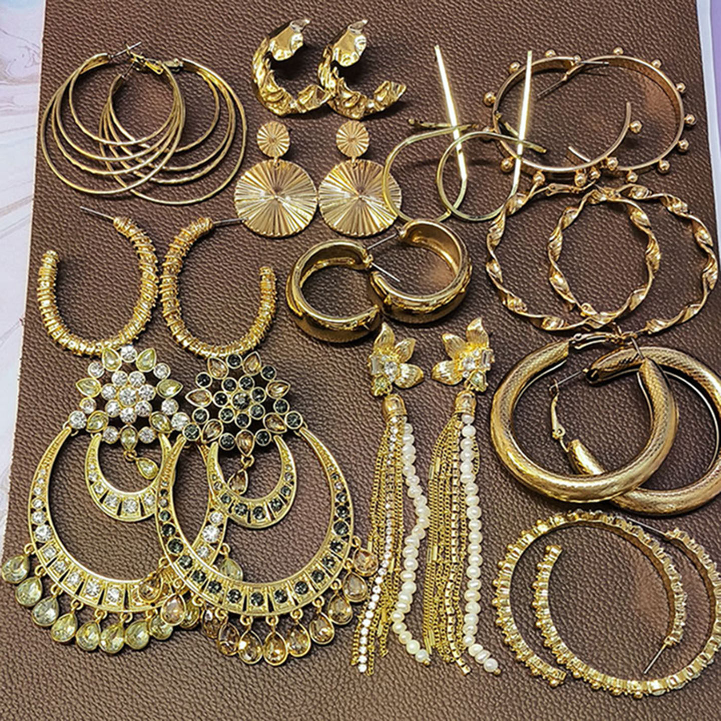 欧美复古风金色琉璃大耳环耳钉