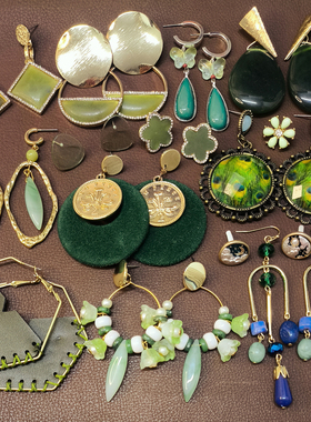 【复古度假风耳饰合集】F31外贸绿色夸张树叶亚克力耳环耳钉孤品