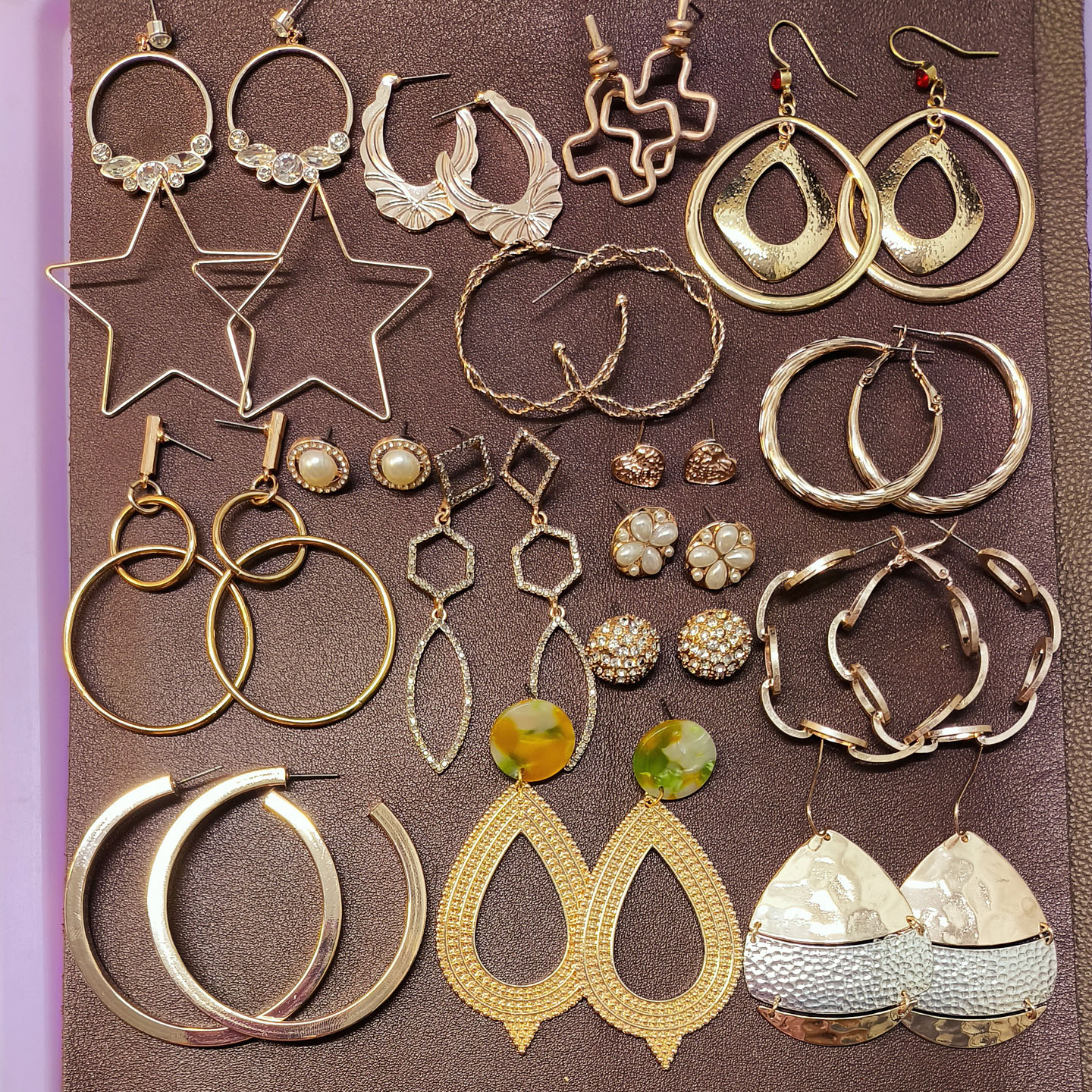 外贸铜镀合金属粉金色百搭耳钉