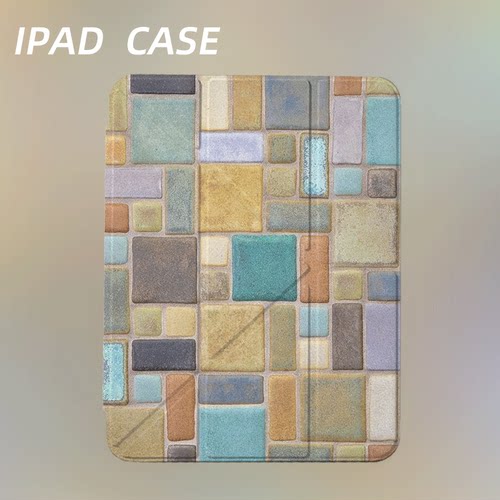 原创氛围感拼色方砖iPad2025新款11代苹果Air7防弯Y折ipad壳三折第9代平板壳11寸Pro亚克力适用mini7带笔槽