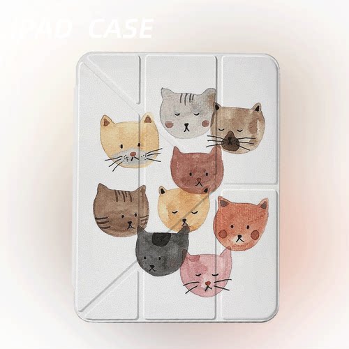 原创可爱缤纷猫团iPad2025新款11代苹果Air7防弯Y折ipad壳三折第9代平板壳11寸Pro亚克力适用mini7带笔槽