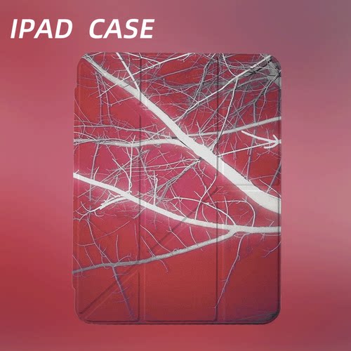 原创氛围感红底枝桠iPad2025新款11代苹果Air7防弯Y折ipad壳三折第9代平板壳11寸Pro亚克力适用mini7带笔槽
