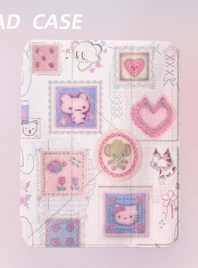 原创小众软萌卡通iPad9代2025新款11代苹果Air7Y折防弯ipad壳三折第九代平板壳11寸Pro亚克力适用mini6带笔槽