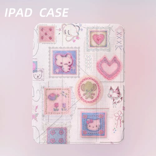 原创小众软萌卡通iPad9代2026新款11代苹果air8Y折防弯ipad壳三折第九代平板壳11寸Pro亚克力适用mini6带笔槽