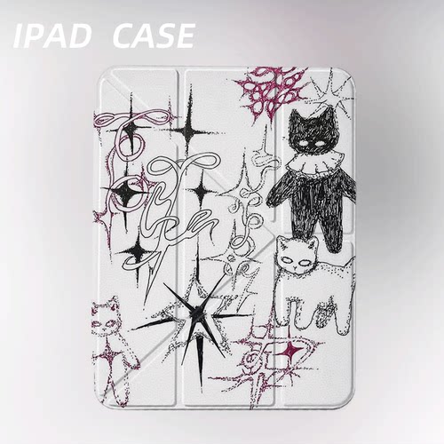 原创小众点点猫iPad11代2025新款苹果Air7三折防弯Y折保护套2021第九代平板壳11寸Pro亚克力适用mini7带笔槽