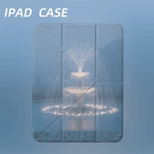 原创氛围感雾中喷泉iPad2025新款11代苹果Air7防弯Y折ipad壳三折第9代平板壳11寸Pro亚克力适用mini7带笔槽