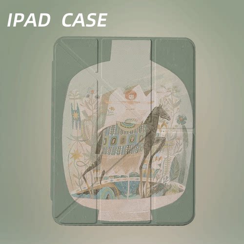 原创复古瓶中骑者iPad2025新款11代苹果Air7防弯Y折ipad壳三折第9代平板壳11寸Pro亚克力适用mini7带笔槽