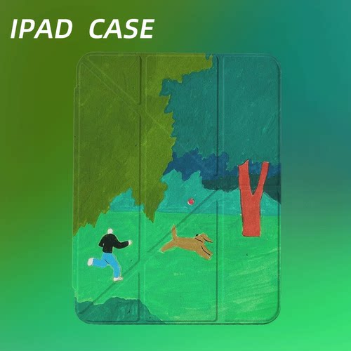 原创艺术草地追球iPad2025新款11代苹果Air7防弯Y折ipad壳三折第9代平板壳11寸Pro亚克力适用mini7带笔槽