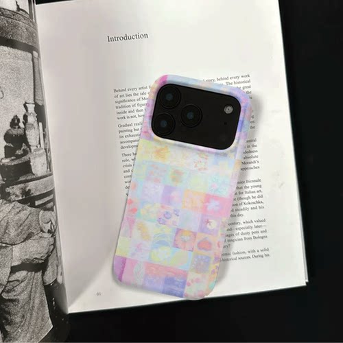 原创艺术粉彩花格iPhone18pro手机壳磁吸17p软壳亮面15半包壳苹果14promax全包磨砂硬壳适用三星s24S25