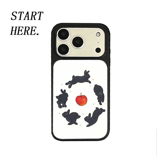 原创可爱红苹黑兔iPhone17pro手机壳磁吸16promax软壳13磨砂大孔壳苹果15pro艺术全包黑边软壳适用14p晶瓷